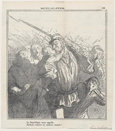 The Republic calls us! Let us be victorious or die, from 'News of the day,' published in Le Charivari, September 20, 1870