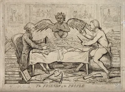 The republican solidarity of Joseph Priestley and Thomas Paine; indicated by the grinning devil that links them
