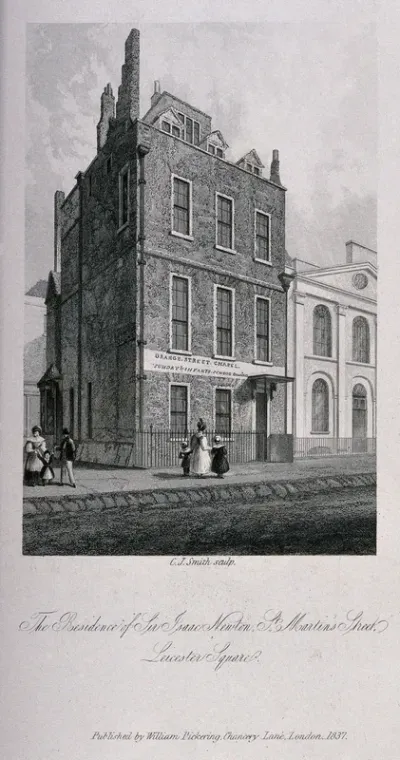 The residence of Sir Isaac Newton on the corner of Orange Street and St