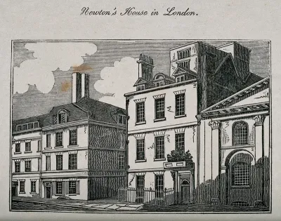 The residence of Sir Isaac Newton on the corner of Orange Street and St