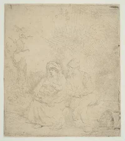 The Rest on the Flight into Egypt; lightly etched