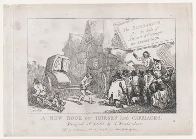 The Rhedarium for the Sale of All Sorts of Carriages by Geoffrey GIgg, or, A New Book of Horses and Carriages: Title page