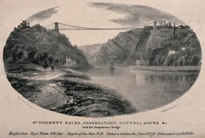 The River Avon and the Clifton Suspension Bridge, with buildings on the river banks