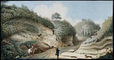 The road leading from the Grotto of Posillipo inland to Pianura, showing strata of "rapilli" and other volcanic substances