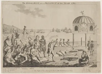 The Royal Hunt, or a Prospect of the Year 1782: The Temple of Fame, formerly the Wonder of the World, but now in Ruins