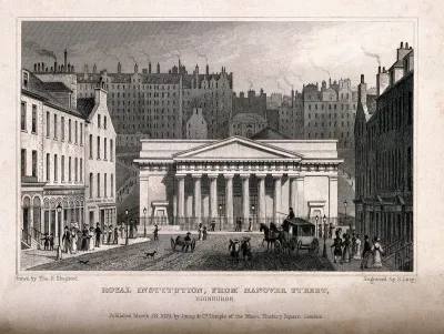 The Royal Institution with Edinburgh cityscape behind, Scotland