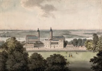 The Royal Naval Hospital and the Queen's House, Greenwich, the Isle of Dogs beyond