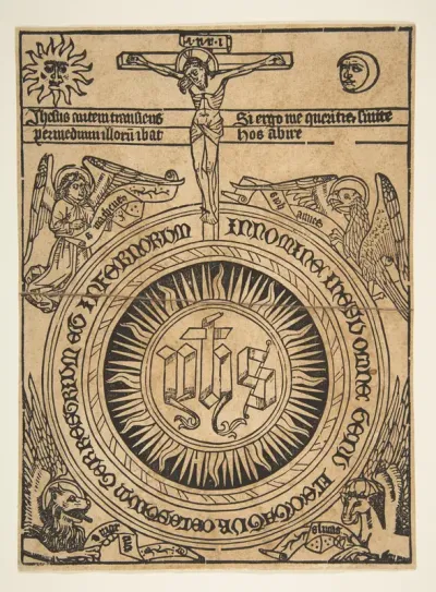 The Sacred Monogram with the Symbols of the Evangelists and the Crucifixion