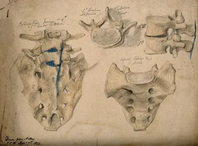 The sacrum, shown with the second, third and fifth lumbar vertebrae: four figures