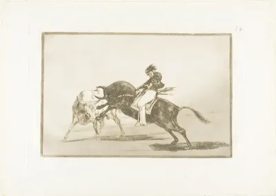 The Same Ceballos, Mounted on Another Bull, Breaks Short Spears in the Ring at Madrid, plate 24 from The Art of Bullfighting