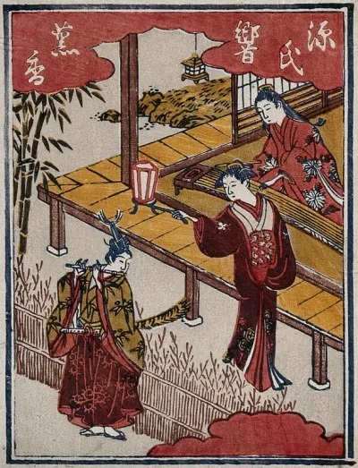 The samurai Minamoto Yoshitune serenading Joruri Hime