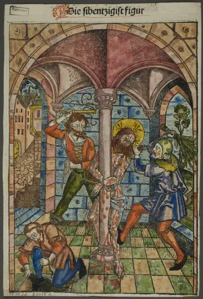 The Scourging of Christ (verso), and The Israelites Enslaved in Egypt (recto), from Schatzbehalter (Treasury)