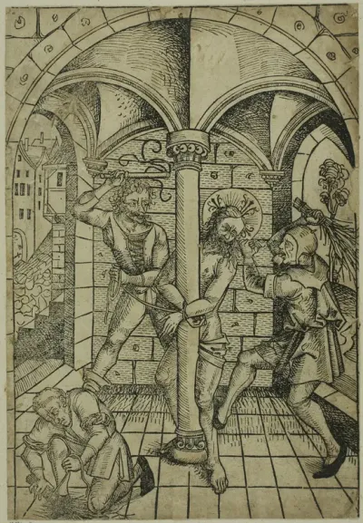 The Scourging of Christ (verso); The Israelites Enslaved in Egypt (recto), pages 70 and 69, from the Treasury (Schatzbehalter)