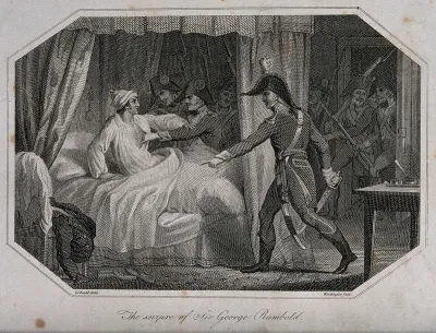 The seizure of Sir George Rumbold by French troops in his bedroom in Hamburg on the night of the 25 October 1804