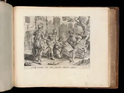 The Servant Sending his Fellow Servant to Prison, from The Parable of the Unmerciful Servant, bound in "Thesaurus Sacrarum historiarum Veteris et Novi Testamenti"