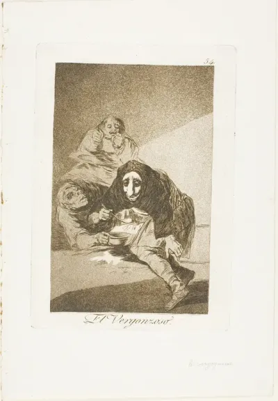 The Shamefaced one, plate 54 from Los Caprichos