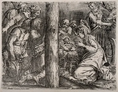 The shepherds observe the newly-born Jesus Christ