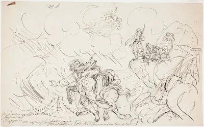 The Shooting of Väinämöinen, sketch for a Kalevala-themed drawing series