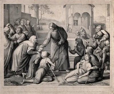 The sick come to Christ on his travels