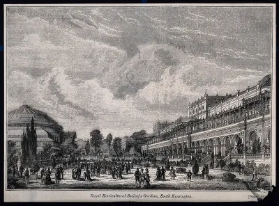 The site of the 1862 Exhibition, as redesigned for the Royal Horticultural Society: looking north, the Albert Hall in the background, left
