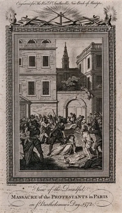 The St Bartholomew's Eve Massacre: men, women and children are thrown out of windows or slaughtered with swords and pikes on the streets of Paris in 1572