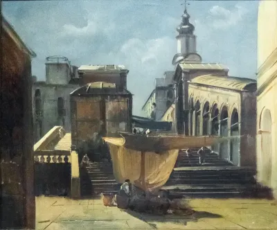 The stairs of the Rialto Bridge as seen from San Giacomo