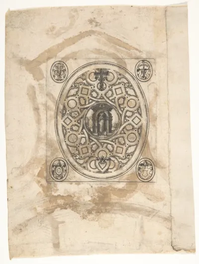 The standing Virgin with an elaborate ornamental frame