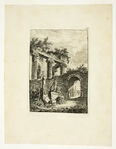 The Statue before the Ruins, plate three from Les Soirées de Rome