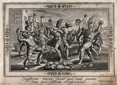 The stoning to death of the two elders who had falsely accused Susanna
