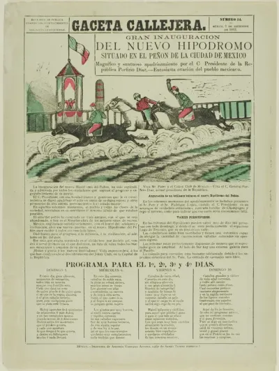 The Street Gazette: Grand Inauguration of the New Racetrack Situated on Peñón Hill in Mexico City