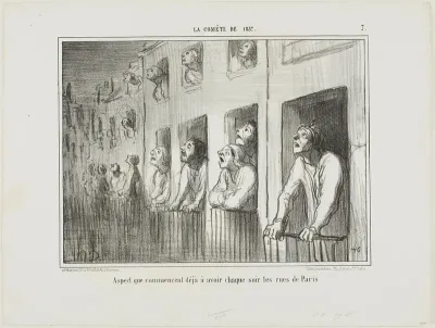 The streets of Paris are beginning to look like this every night, plate 7 from La Cométe De 1857