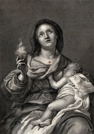 The suckling Virgin holding the Sacred Heart