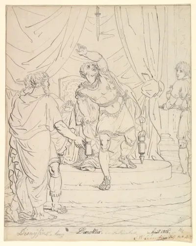 The Sword of Damocles; verso: Sketches of Man's Head and of a Figure with a Raised Arm