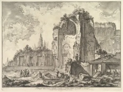 The Temple of Venus and Roma (erroneously called Temple of Sol and Luna) (Veduta degli avanzi di due triclini che appartenevano alla Casa aurea di Nerone), from "Vedute di Roma"
