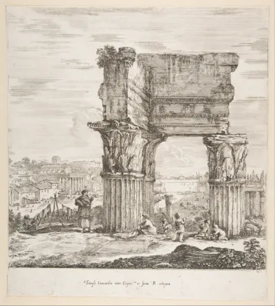 The Temple of Vespasian and the Roman Forum, from "Six large views, four of Rome, and two of the Roman countryside" (Six grandes vues, dont quatre de Rome et deux de la Campagne romaine)