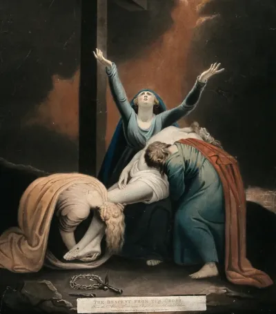 The three holy women lament over the dead body of Christ