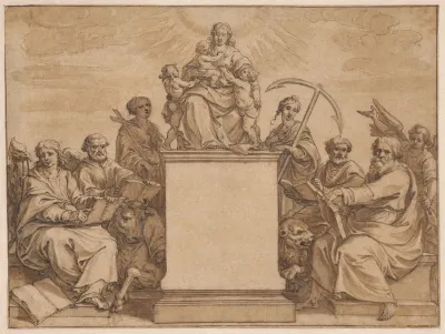 The Three Theological Virtures: Faith, Hope, and Charity, Surrounded by the Four Evangelists