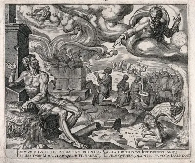 The torments of Job under a swirling sky dominated by God