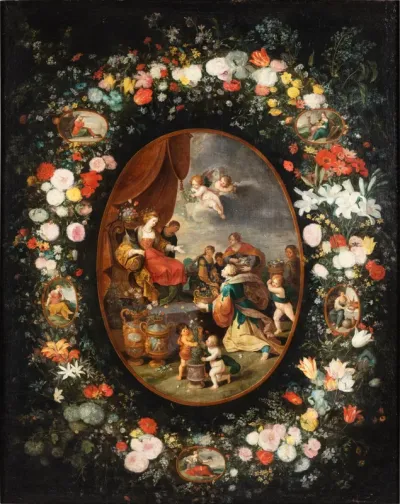 The Triumph of Flora with a garland of flowers and allegories of the Five Senses