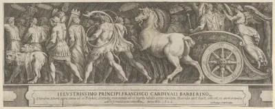 The Triumph of Two Roman Emperors (left-hand side) with a Roman Emperor riding in a triumphal chariot