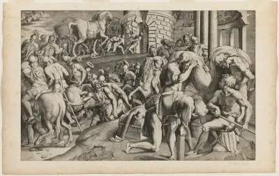 The Trojan Horse Being Dragged into the City of Troy