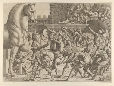 The Trojans Bring the Wooden Horse into Their City