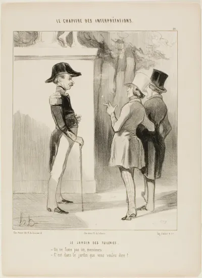 The Tuileries Gardens. “- No smoking here, Sir! - You mean in the garden?,” plate 10 from Le Chapitre Des Interprétations