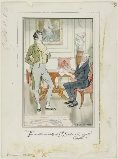 "'The unwelcome hints of Mr. Shepherd, his Agent,' Chapter I" frontispiece for Jane Austen's Persuasion