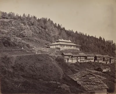 The Upper Himmalayahs. Village of Harkundu with Traveller's Bungalow in Rest-House