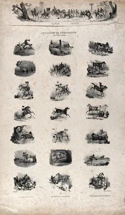 The various pleasures of equitation illustrated in twenty-two sketches which all show horsemen being injured