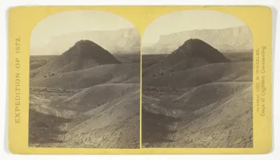 The "Vermillion Cliff," a typical plateau edge, as seen from Jacobs Pool, Arizona. From its top a plateau stretches to the right, and from its base another to the left. Their difference of level is 1.500 feet, and the step is too steep for scaling, N