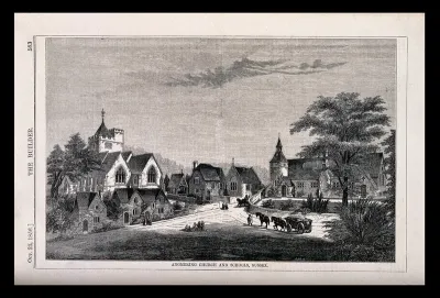 The village of Angmering, Sussex, showing the church and schools