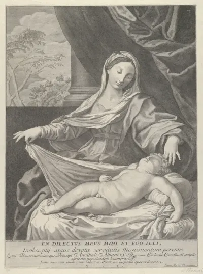 The Virgin holding a cloth above the sleeping infant Christ, after Reni