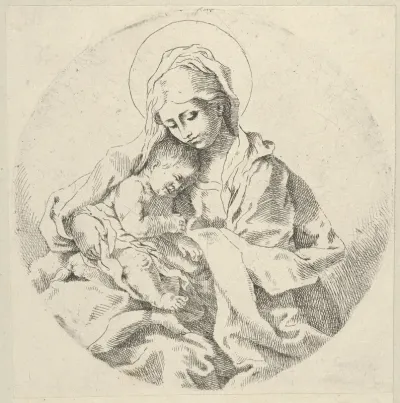 The Virgin holding the infant Christ, a circular composition, after Reni